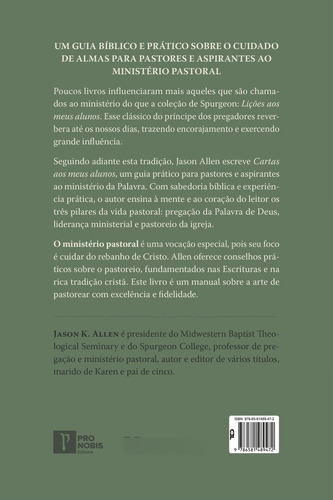 Cartas Aos Meus Alunos: Sobre Pastoreio, De Jason K. Allen. Editorial Pro Nobis, Capa Dura Em Português, 2024