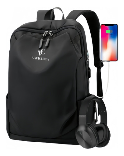 Mochila Para Notebook Masculina Vavichica Carregamento Usb Cor Preto Desenho Do Tecido Lisa
