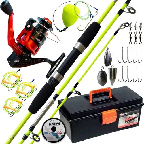 Combo Equipo Pesca Variada Ca a 2.10m Reel Caja Accesorios