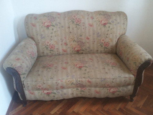 Sofa Luis Xv Vintage Retro Con Patas De Madera 2 Plazas