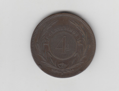 Moneda Uruguay 4 Centesimos Año 1869 H Muy Bueno