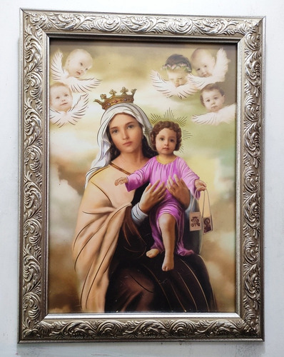 Virgen Del Carmen Op 2 En Marco Plateado A 48 X 36 Cms