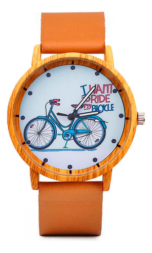 Reloj Bicicleta Bici Want Ride Unisex Tono Madera + Estuche 