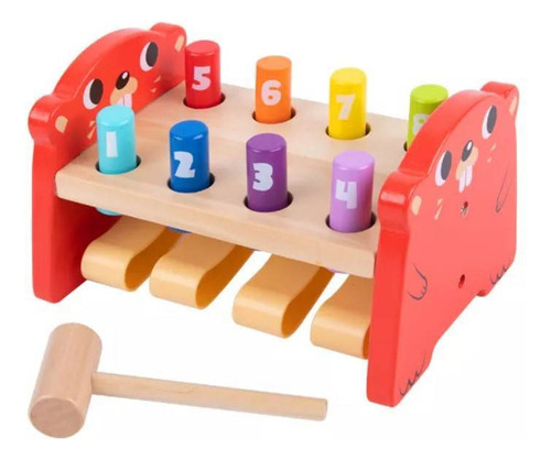 Brinquedo Atividades Bate-bate Martelo Lontra - Tooky Toy Cor Vermelho
