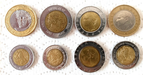 8 Monedas Bimetálicas Turquia Brasil Italia Mexico Uruguay
