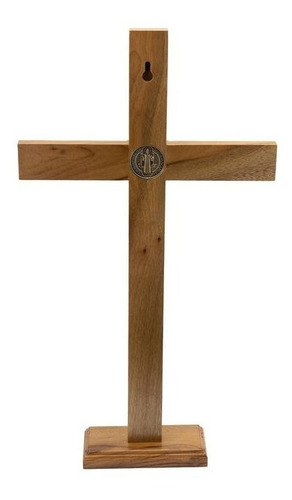 Crucifixo Para Mesa E Parede Medalha São Bento 40cm Cor Marrom