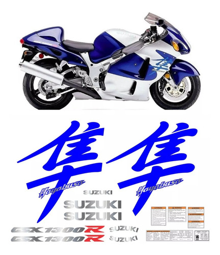 Adesivos Moto Suzuki Hayabusa Gsx 1300r 2000 Azul E Prata