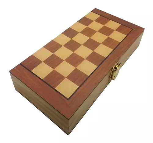 Tabuleiro de Xadrez Pequeno 30x30cm com peças de madeira