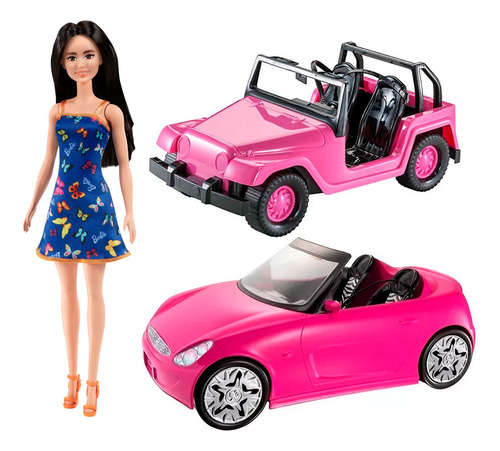 Combo Auto Con Jeep Y Muñeca Barbie Original Stickers Mattel