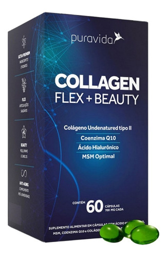 Suplemento Em Cápsulas Pura Vida Premium Collagen Flex Beauty Colágeno Em Pote De 60ml 60 Un