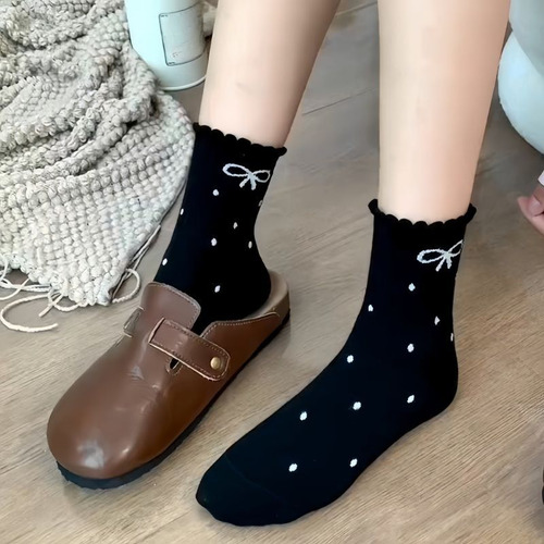 4 Pares De Calcetines Con Lazo Para Mujer, Suaves Y Cómodos