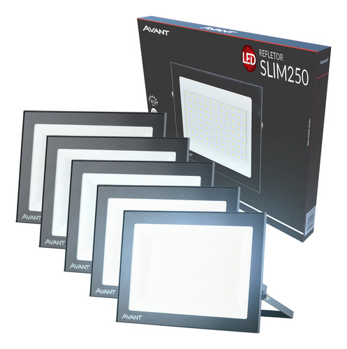 Kit 5 Refletor Led Slim 250w 6500k Holofote Ip66 E Dps Avant