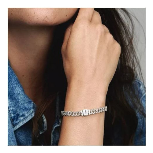 Pandora Pulsera De Cadena Timeless Cubana Pavé Original Plateado 16 Cm 16 Cm