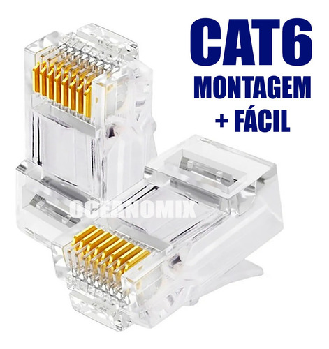 Imagem 4 de 7 de Pacote C/100 Conectores Rj45 Cat6 Macho Alta Qualidade