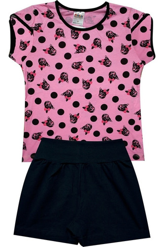 Conjunto Infantil Blusa E Shorts Menina Algodão Atacado Flor