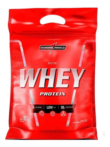 Suplemento em pó Integralmédica  Nutri Whey Protein proteínas sabor morango em sachê de 900g