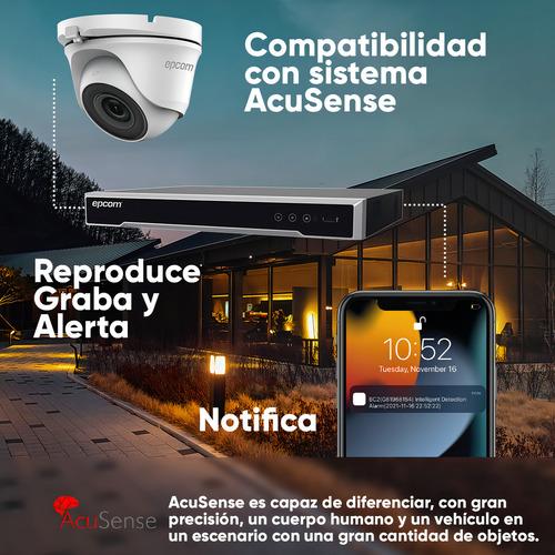 Epcom Kit De 4 Camaras De Seguridad Metalicas Domo 5mp Protección Ip66 Para Uso Exterior + Dvr 4ch Turbohd Con Detección De Movimiento Y Salida De Alarma +3tb Hdd Modelo Ev8004e50-plus+3tb