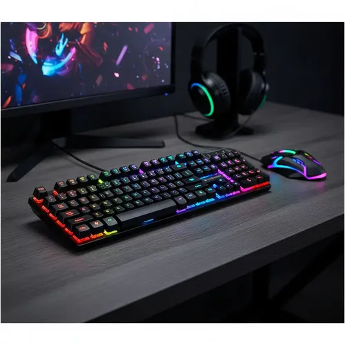 Kit Teclado Mouse Gamer Rgb Kapbom Ka-708 Usb C/ Fio Dpi2400