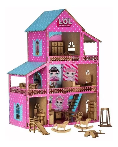 Casa Casinha De Boneca Barbie 36 Moveis + Parquinho Mdf Novo