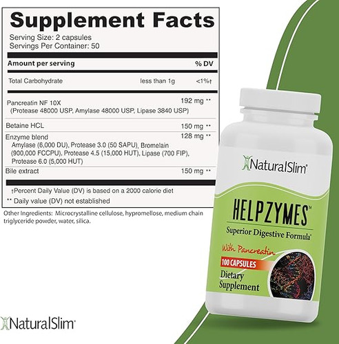 Helpzymes - Enzimas Digestivas 100 Capsulas - Natural Slim Sin Sabor