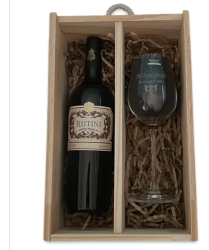 comprar Caja Madera Vino Copa Cristal Bohemia Grabado Personalizada