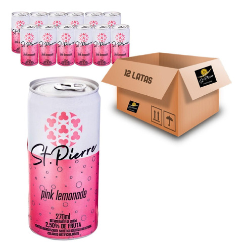 Kit Com 12un Refrigerante Pink Lemonade St Pierre Lata 270ml