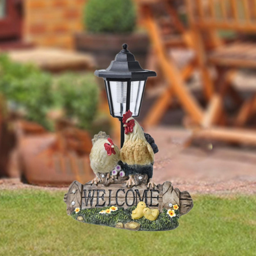 Luz De La Estatua Solar Del Jardín, Adorno De Césped Pollo