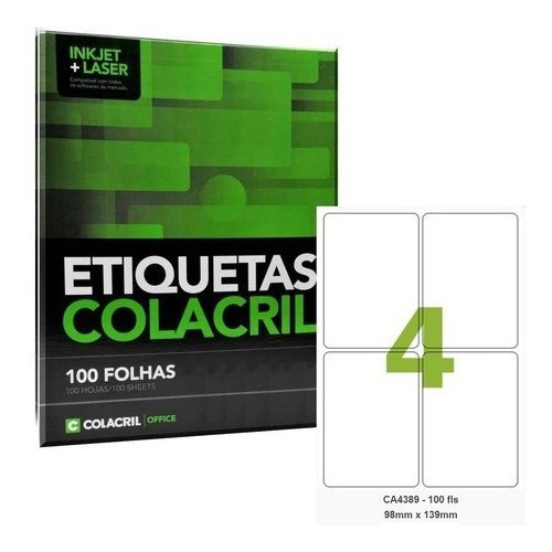 Etiqueta Adesiva Colacril Ca4389 - Cx C/ 100 Folhas