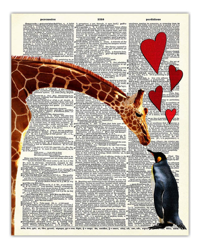  Girafa Pingüino Amor Diccionario Arte De Pared Impres...