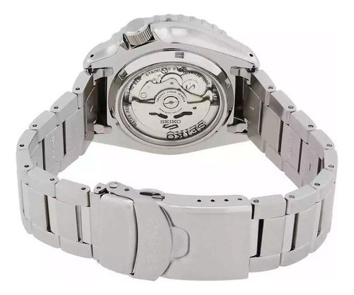 Reloj Seiko Hombre Doble Calendario 100mt Automatic Srpk97k1 Malla Plateado Bisel Azul Oscuro Fondo Azul Oscuro