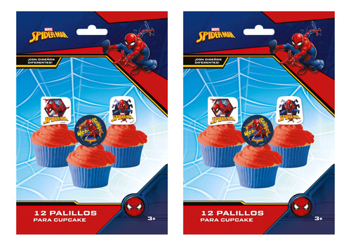 24 Palillos Decorativos Cupcake Fiesta Spiderman Spi0h1