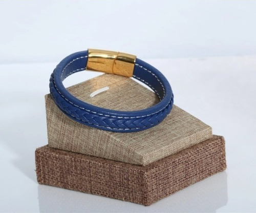 Pulseira Masculina Trançada Couro E Aço Inoxidável