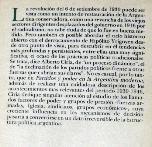 Alberto Ciria Partidos Y Poder En La Argentina 1930-1946 