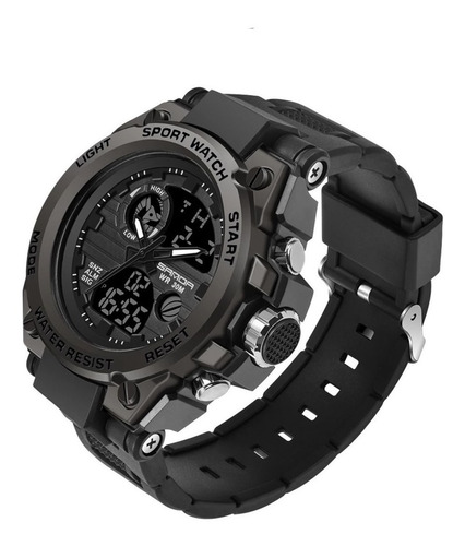 Imagen 2 de 2 de Reloj pulsera Sanda 739 de cuerpo color negro, analógico-digital, para hombre, fondo negro, con correa de poliuretano color negro, agujas color negro y blanco, dial negro, subesferas color negro y gris, minutero/segundero blanco, bisel color negro, luz celeste y hebilla simple