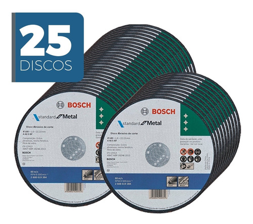 Imagen 1 de 7 de Combo 25 Discos De Corte Bosch 180 Mm 1.6 Espesor 2608619384