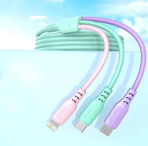 Cable Usb 3 En 1 Multicolor Rápido Y De Alta Calidad 1.2 M