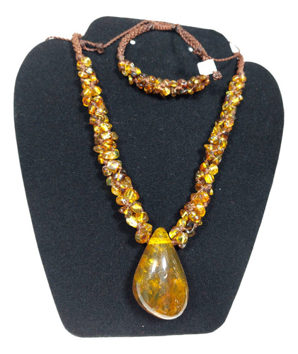 Set De Collar-pulsera-aretes Con Ámbar Auténticos