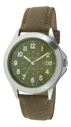 Reloj Hombre Peugeot 2041 Cuarzo 40mm Pulso Verde En Textil