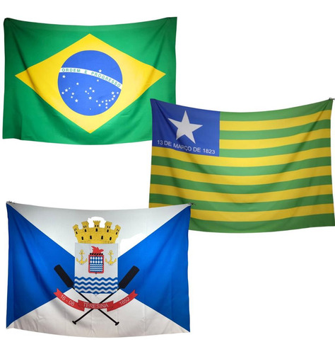 Kit 3 Bandeiras Brasil Teresina Piauí 1,50 X 1,00 Oxford