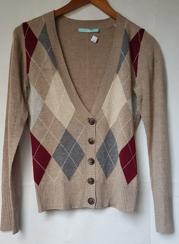 Saco Cardigan Brise Blue Beige Con Rombos Beige Gris Y Bordò