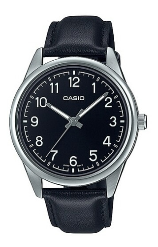 Reloj Casio Modelo Mtp-v005 Piel Negro Cara Negra Arabigos