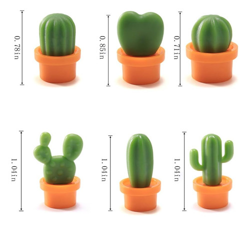 6 Imanes De Cactus Para Refrigerador En Color Naranja