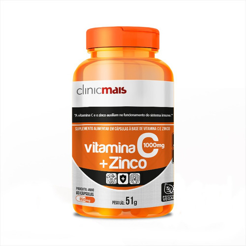 Vitamina C + Zinco Clinicmais 60 Cápsulas 51g - T. Foods