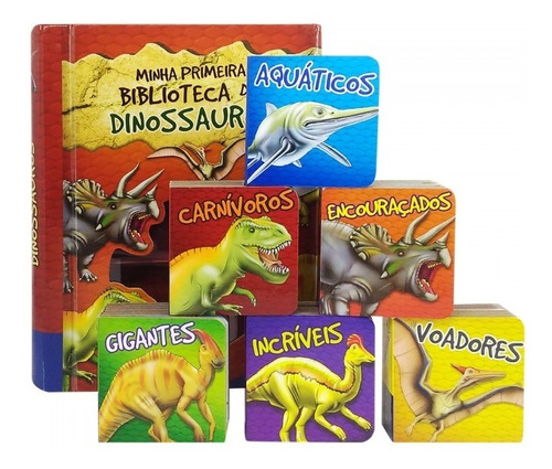 Box C/6 Mini Livros Minha Primeira Biblioteca De Dinossauros