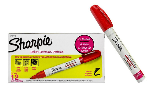 Marcador Permanente Sharpie Paint Rojo 3 Mm Bala 12 Pzas