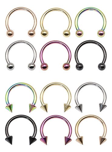 Blisi 12pcs Body Piercing Jewelry 16g Titanium Nose Septum L