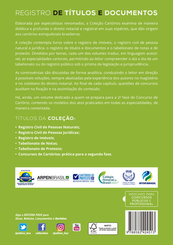 REGISTRO DE TÍTULOS E DOCUMENTOS - 3ª ED - 2020, de Cassettari, Christiano. Editorial Editora Foco Jurídico Ltda, capa mole em português, 2020