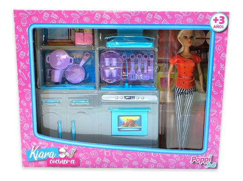 Muñeca Kiara Poppi Cocinera Con Su Cocina Y Accesorios
