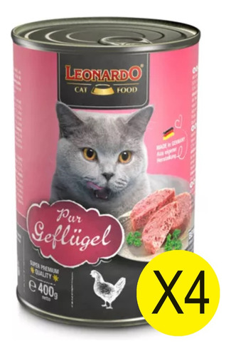 Alimento Leonardo Para Gato Sabor Ave Lata 400g Pack X4