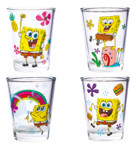 Juego De 4 Mini Vasos 1.5 Onzas Silver Buffalo Bob Esponja S